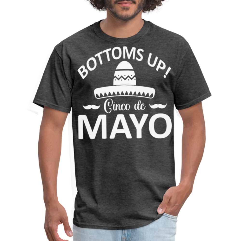 Bottoms Up Cinco de Mayo Tee Funny Mexican Drinking T-shirt - heather black