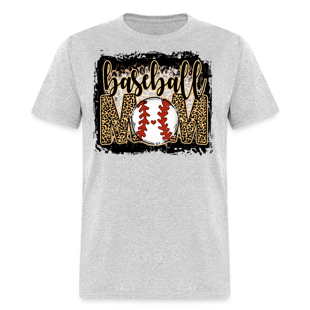 Cute Baseball Mom Graphic Leopard Print T-Shirt - heather gray