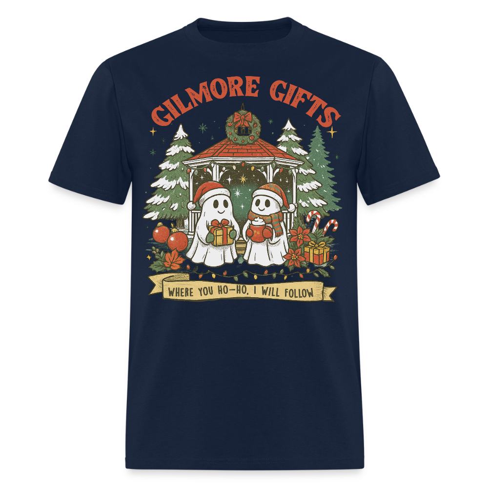 Gilmore Gifts Cute Ghost Christmas T-Shirt - navy