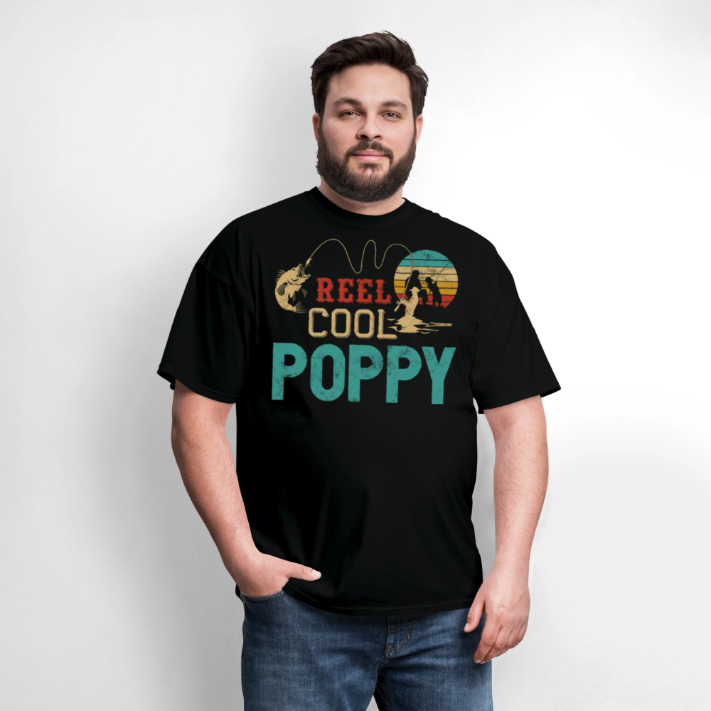 Reel Cool Poppy Fishing Father’s Day Gift T-shirt - black