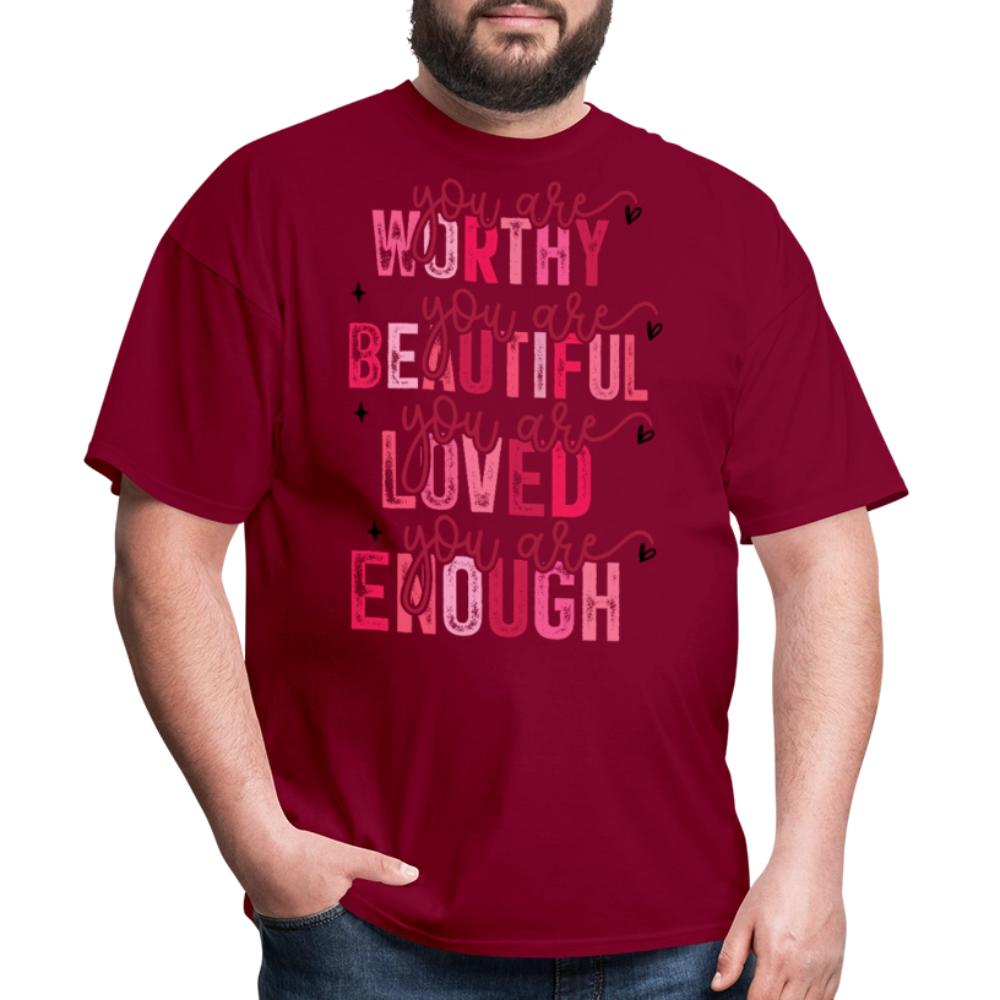 Self-Love Graphic Tee You Are Enough Motivational T-shirt - burgundy