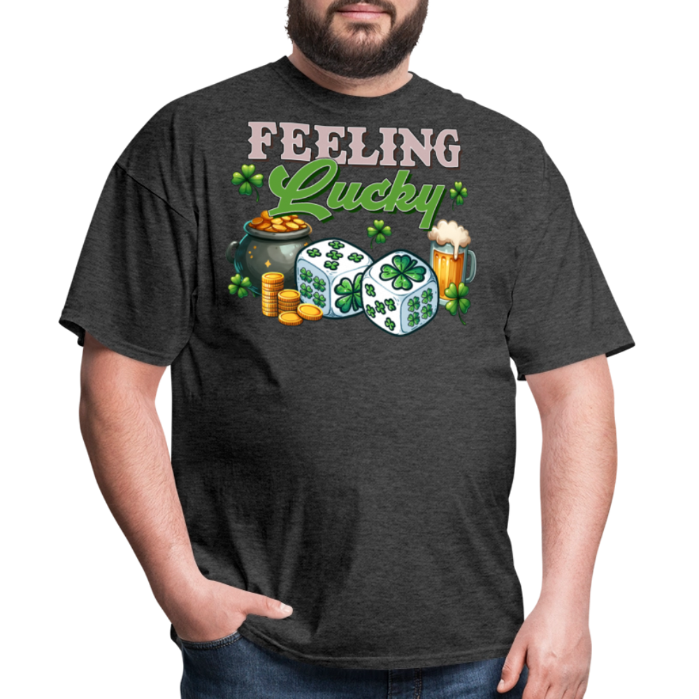 Feeling Lucky Irish Clover Graphic Gambling T-shirt - heather black