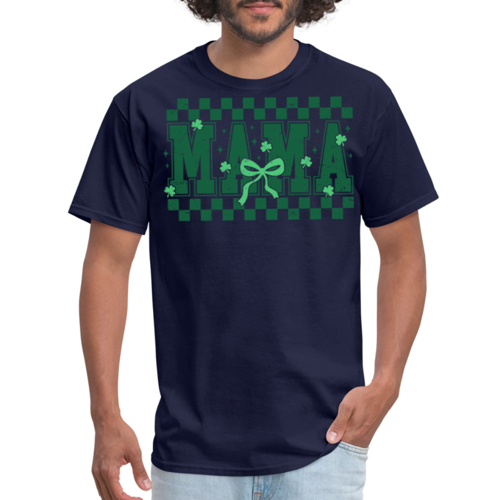 Distressed Lucky Mama Clover St. Patrick's Day Gift Tee - navy