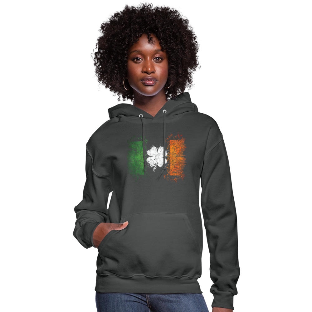 Women's Irish Flag Distressed Shamrock Hoodie - St Patrick's Day - asphalt