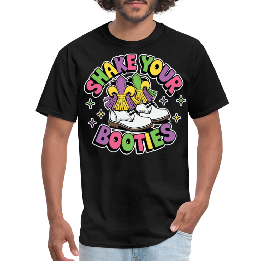 Mardi Gras Shirt With Boots And Tassels Funny Shake Your Booties T-shirt - black