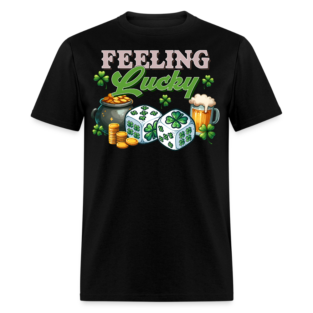 Feeling Lucky Irish Clover Graphic Gambling T-shirt - black