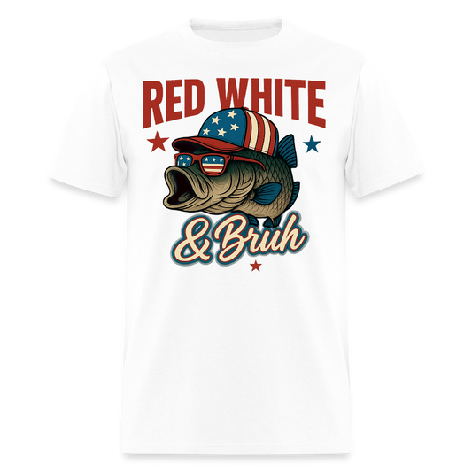 Red White And Bruh Bass Fishing T-Shirt - white