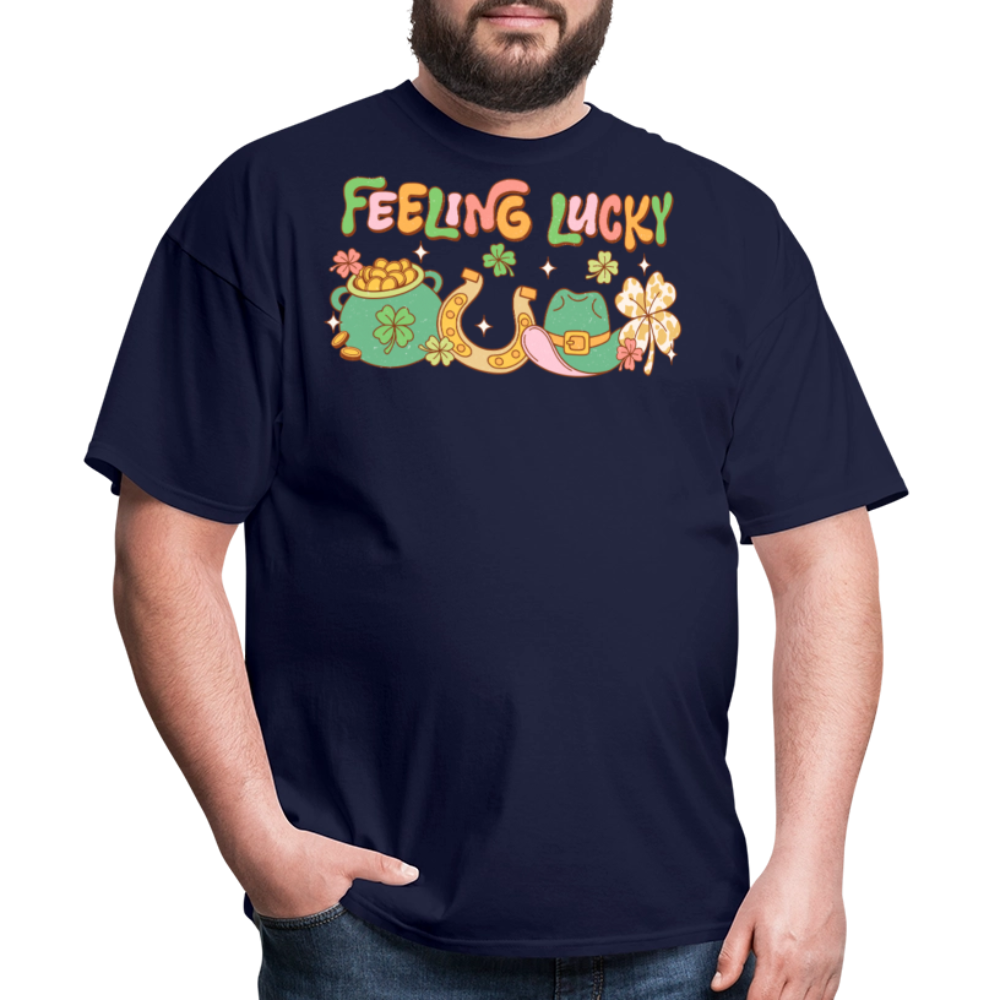 Feeling Lucky Shamrock-themed Party T-shirt - navy