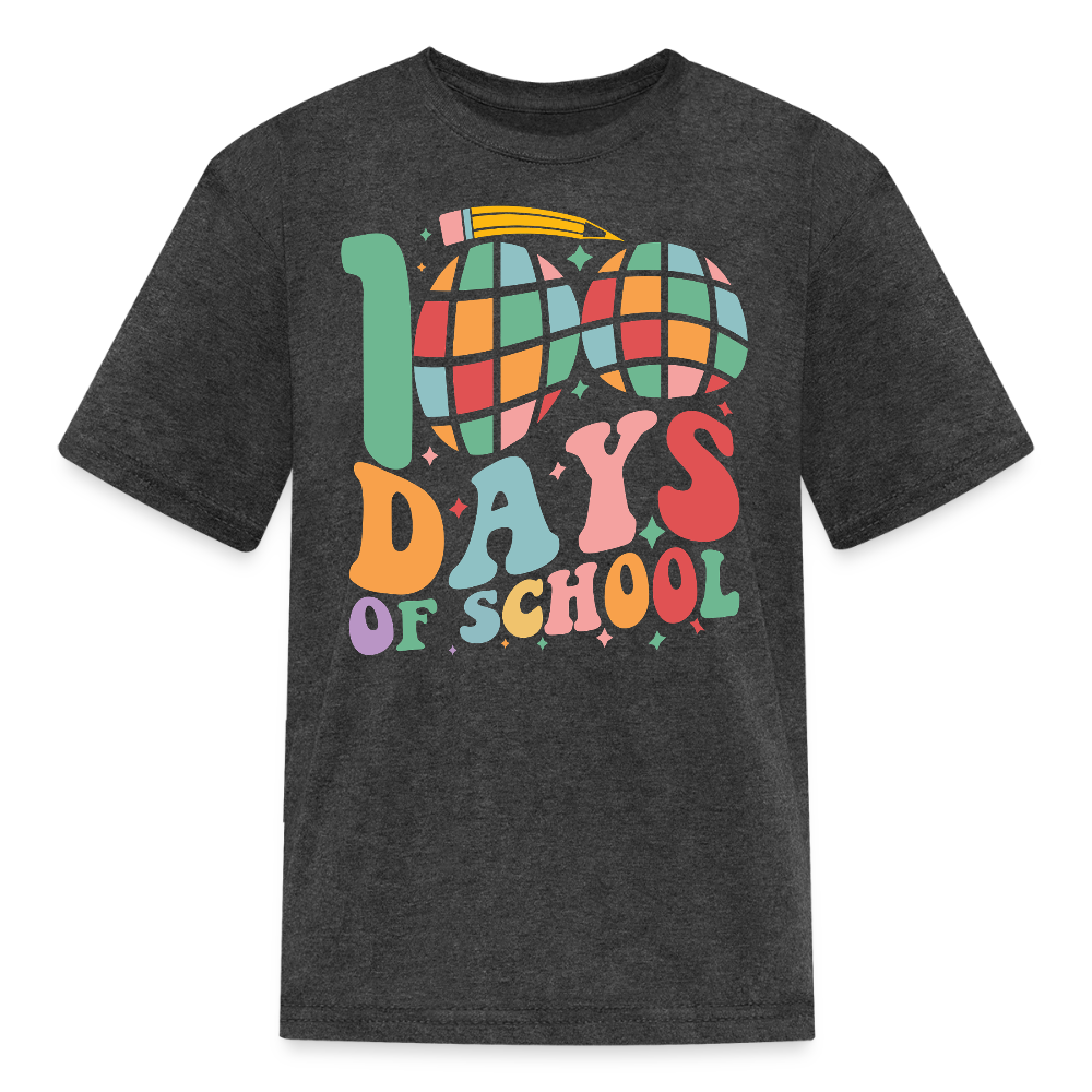 Retro 100 Days Of School Disco Ball Kids T-Shirt - heather black
