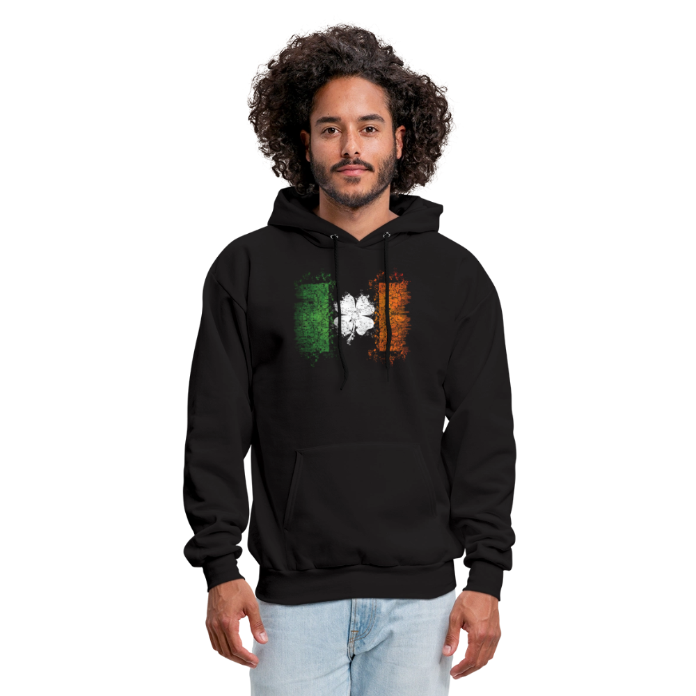 Irish Flag Distressed Shamrock Hoodie - Men's St Patrick's Day - black