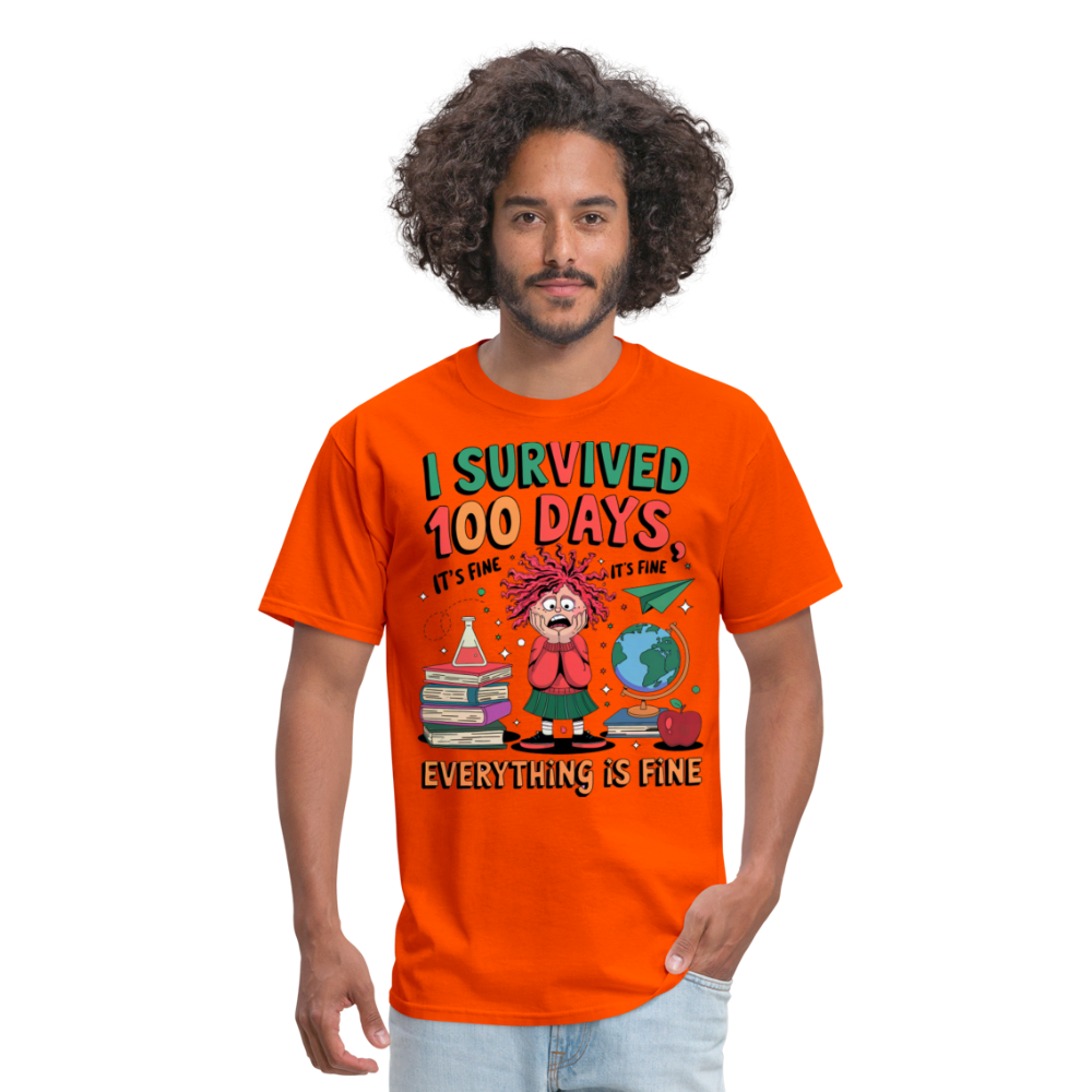 I Survived 100 Days of School Shirt - Funny Teacher and Student Celebration Unisex T-Shirt - orange