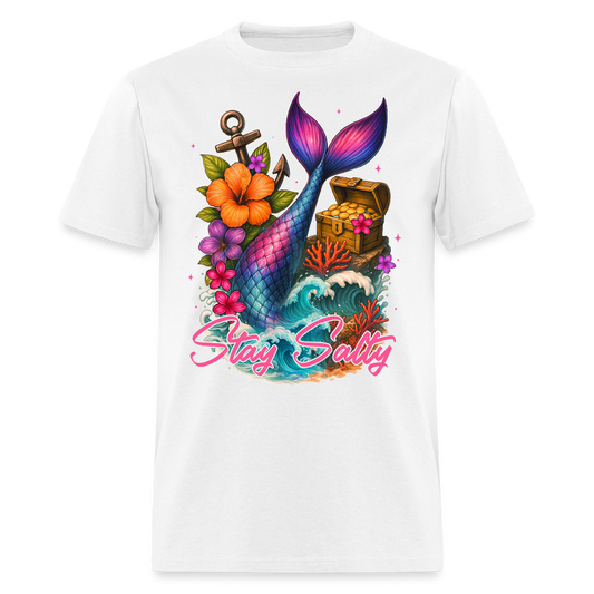 Stay Salty Ocean Mermaid Tail Beach T-shirt - white