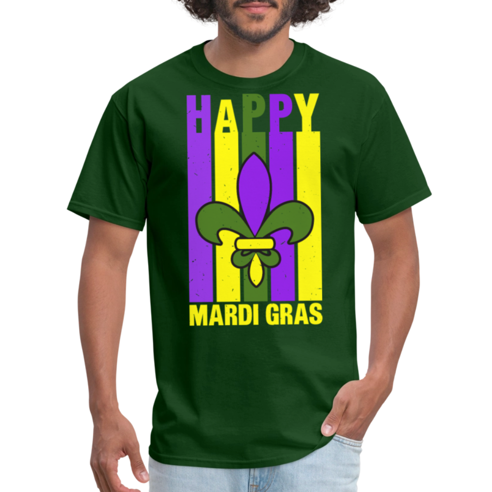 Happy Mardi Gras Graphic Tee Funny and Festive Mardi Gras T-Shirt - forest green