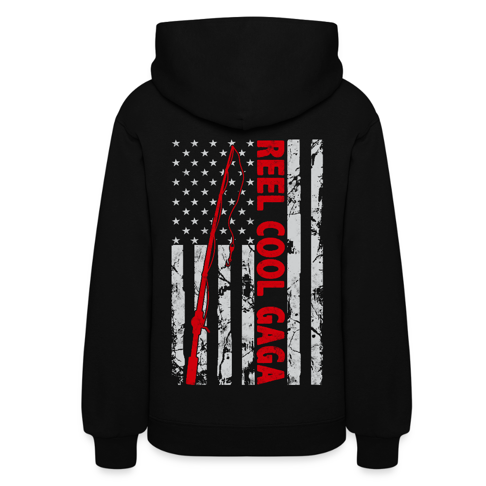 Reel Cool Gaga American Flag Fishing Women's Hoodie - black