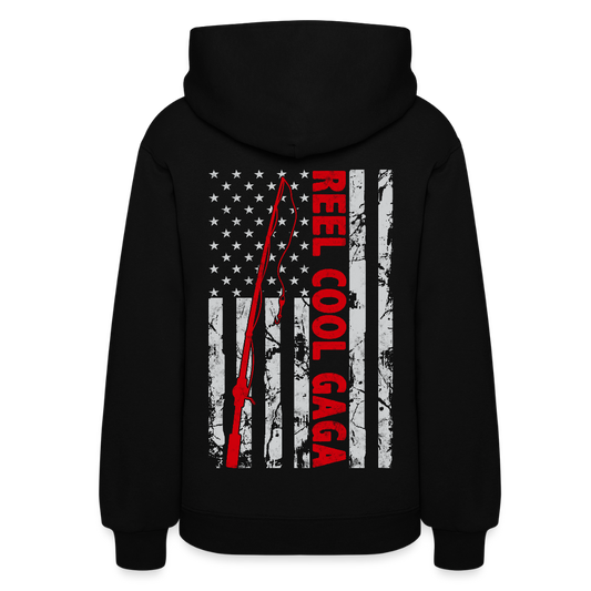 Reel Cool Gaga American Flag Fishing Women's Hoodie - black