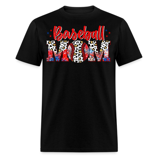 Stylish Baseball Mom Leopard Print T-shirt - black