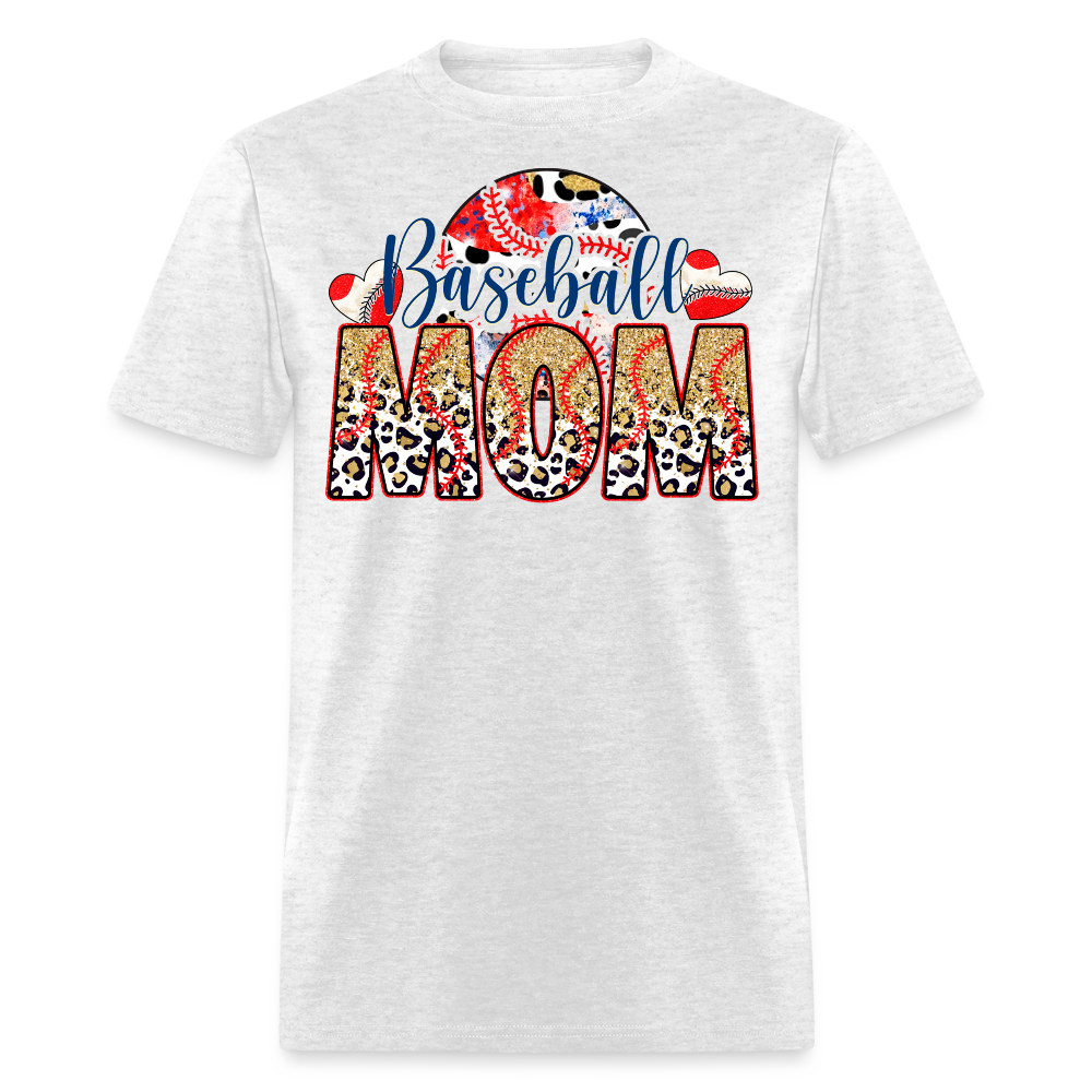 Glitter And Leopard Baseball Mom T-shirt - light heather gray