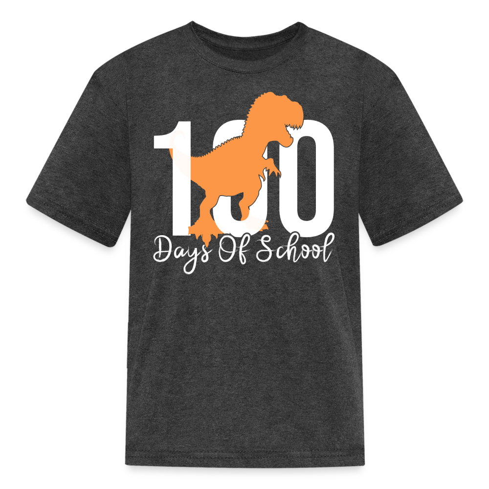 100 Days Of School Dinosaur Shirt Kindergarten Milestone Kids T-shirt - heather black