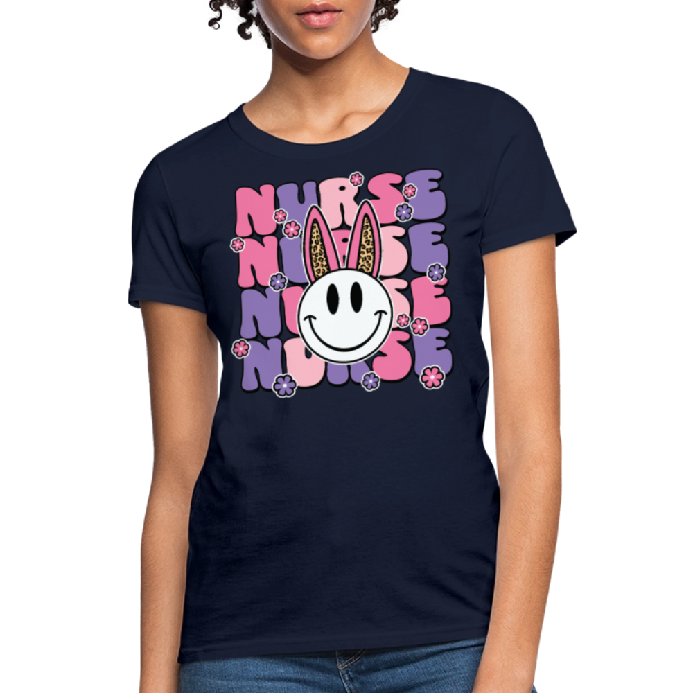 Cute Nurse Bunny Smiley T-Shirt - navy