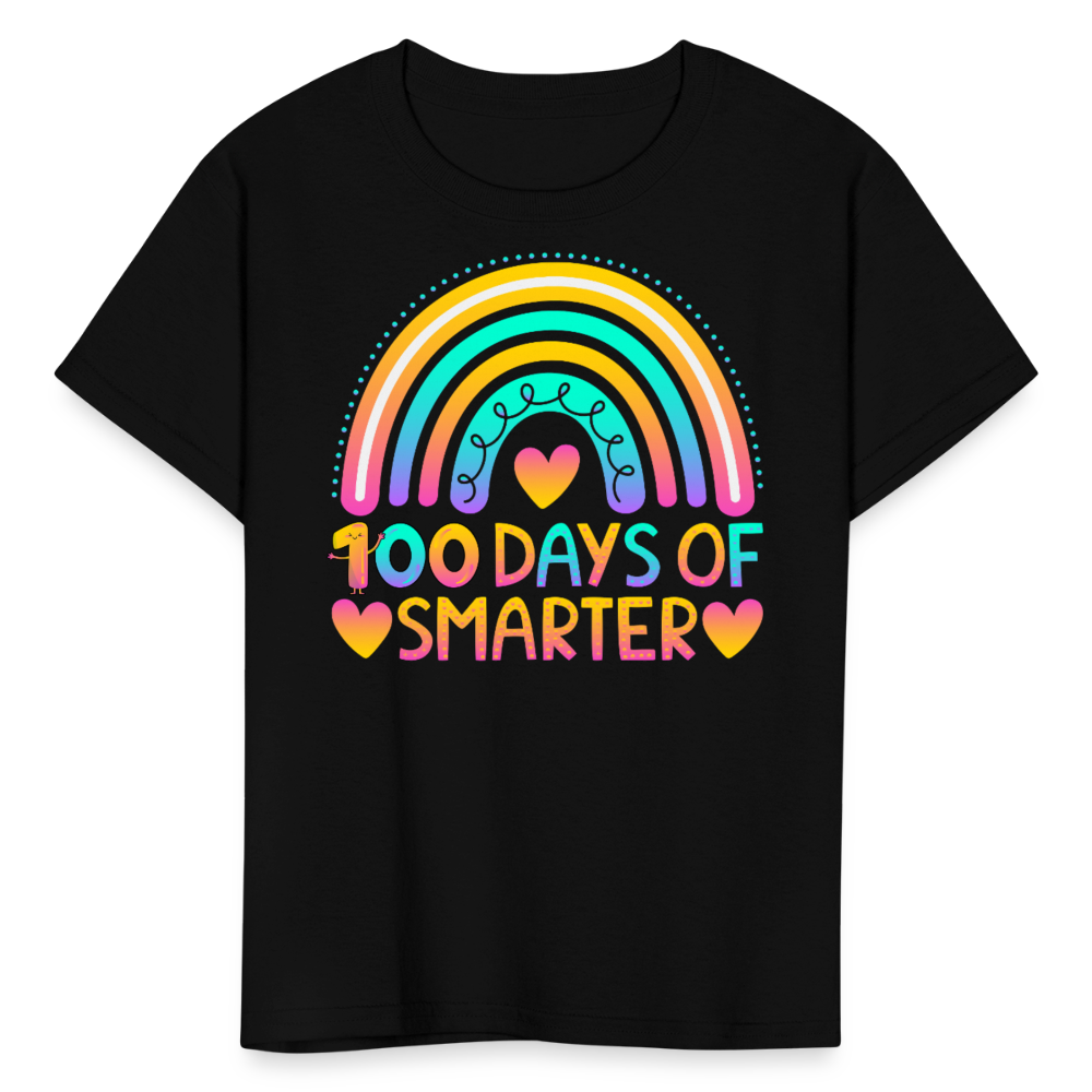 Rainbow and Heart Design for Kids and School Milestones 100 Days Smarter T-Shirt - black