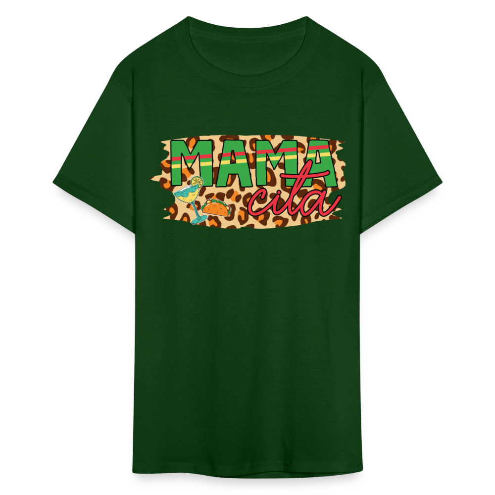 Funny Mexican Mom Shirt with Leopard Print Mamacita Graphic T-shirt - forest green