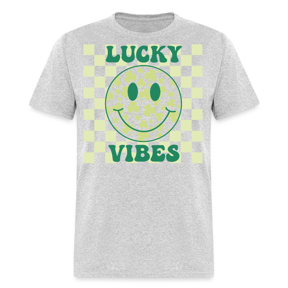 Retro Checkered Lucky Charm Smiley Face T-shirt - heather gray