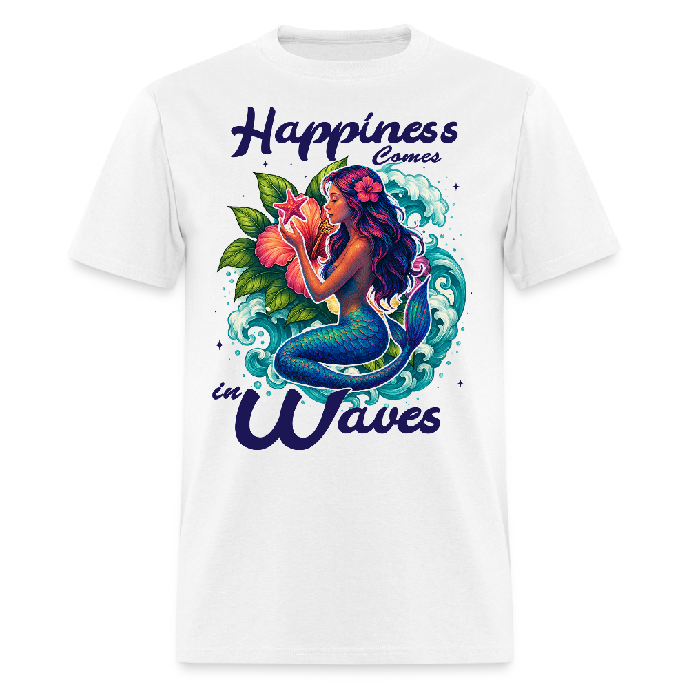 Happiness Comes In Waves Mermaid T-shirt - white