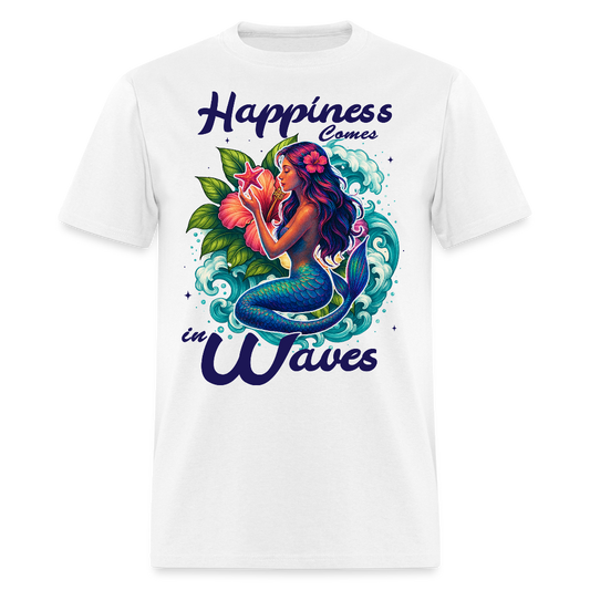 Happiness Comes In Waves Mermaid T-shirt - white