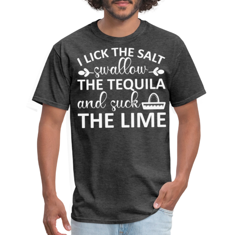 Swallow Tequila Suck Lime Funny Tee Salt Tequila Lime Drinking T-shirt - heather black