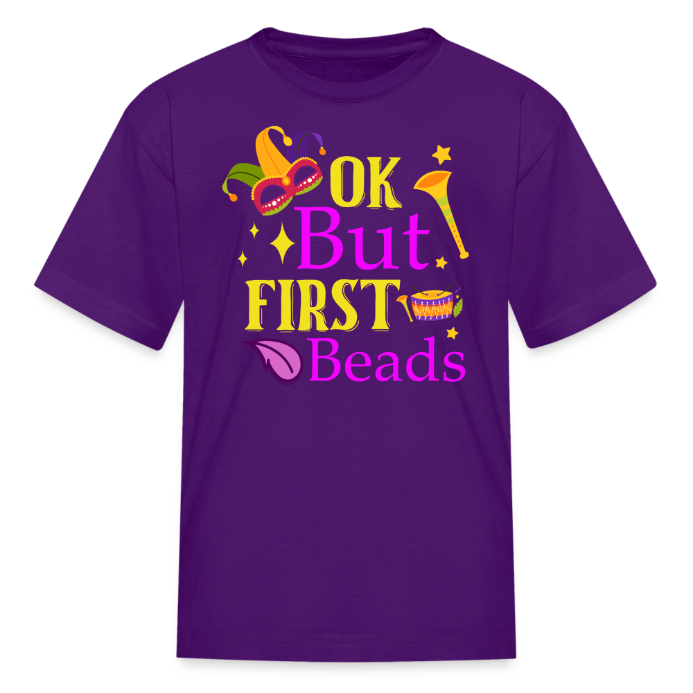 Ok But First Beads Funny Mardi Gras T-shirt - purple