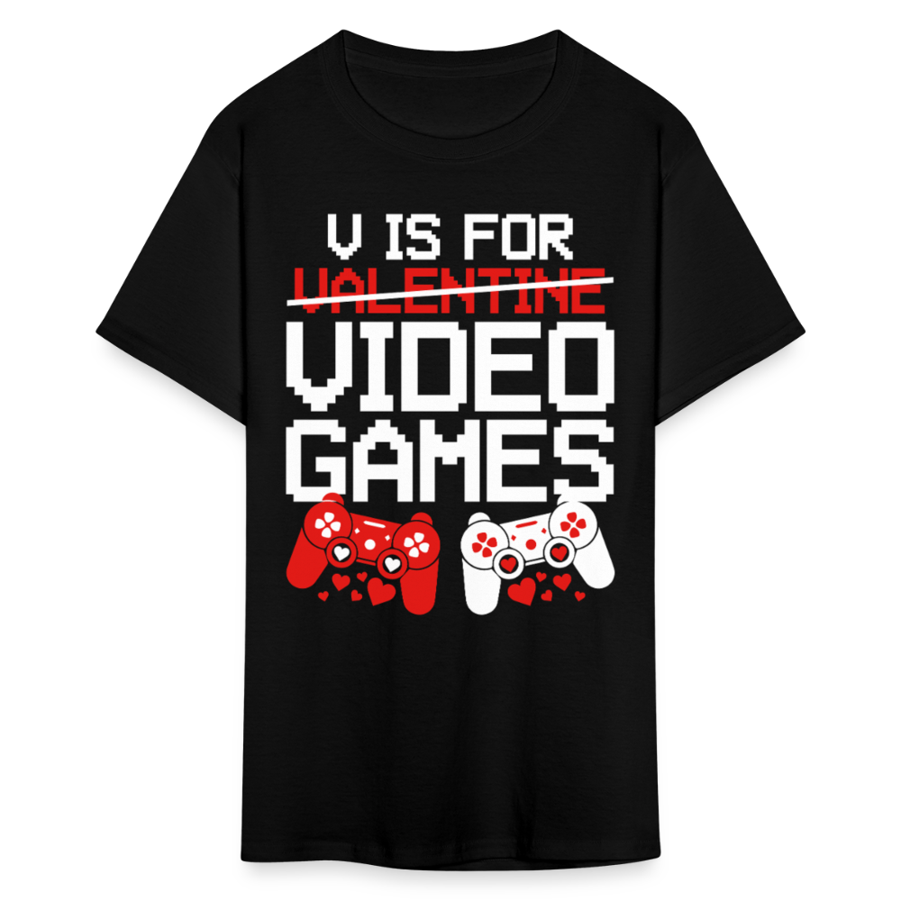 V Is For Video Games Funny Gamer Valentine's Gift - black