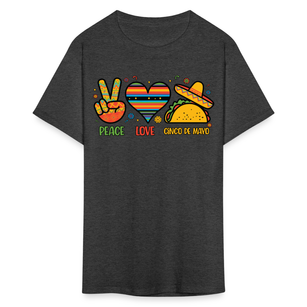 Peace Love Tacos Cinco de Mayo Graphic Unisex T-shirt - heather black