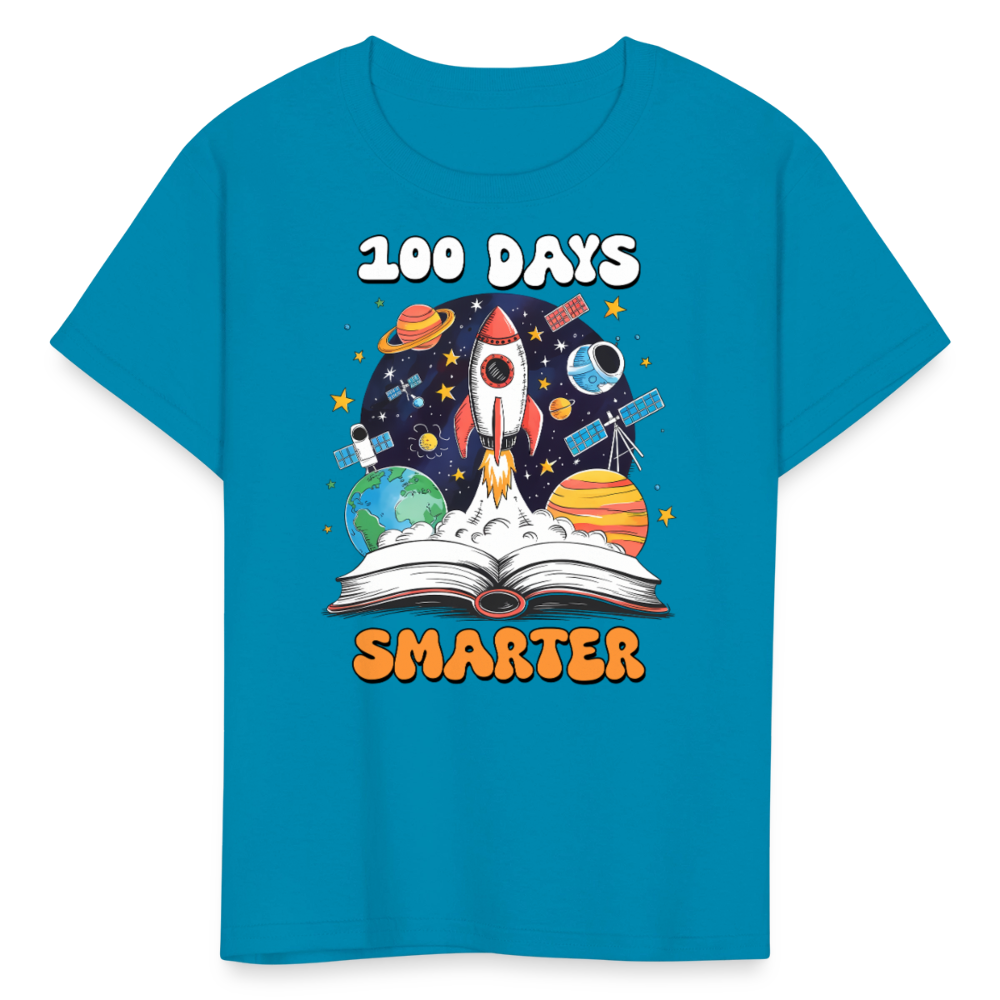 100 Days Smarter Space Themed STEM Learning Kids T-shirt - turquoise