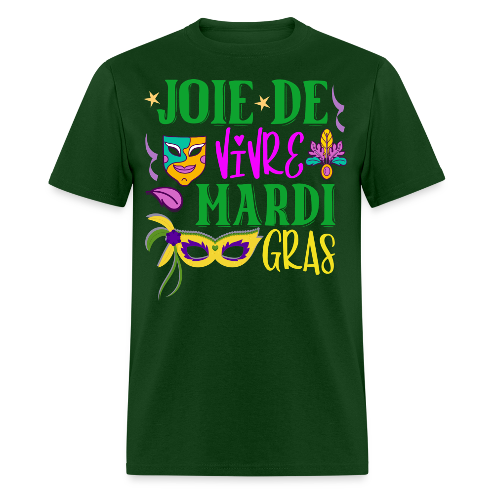 Joie De Vivre Mardi Gras Graphic Tee Colorful Masquerade Mask T-shirt - forest green