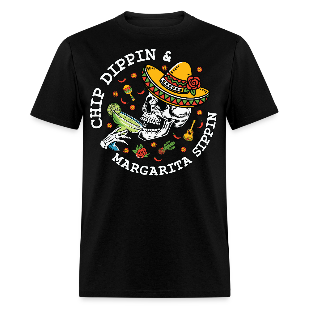 Cinco de Mayo Skull Drinking Tee Chip Dipping And Margarita Sipping T-shirt - black