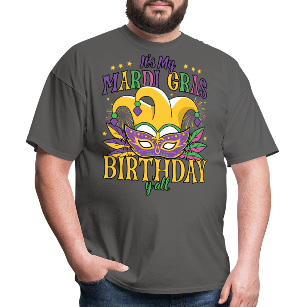 Funny Mardi Gras Birthday Party Outfit Mardi Gras Birthday Y'all T-shirt - charcoal