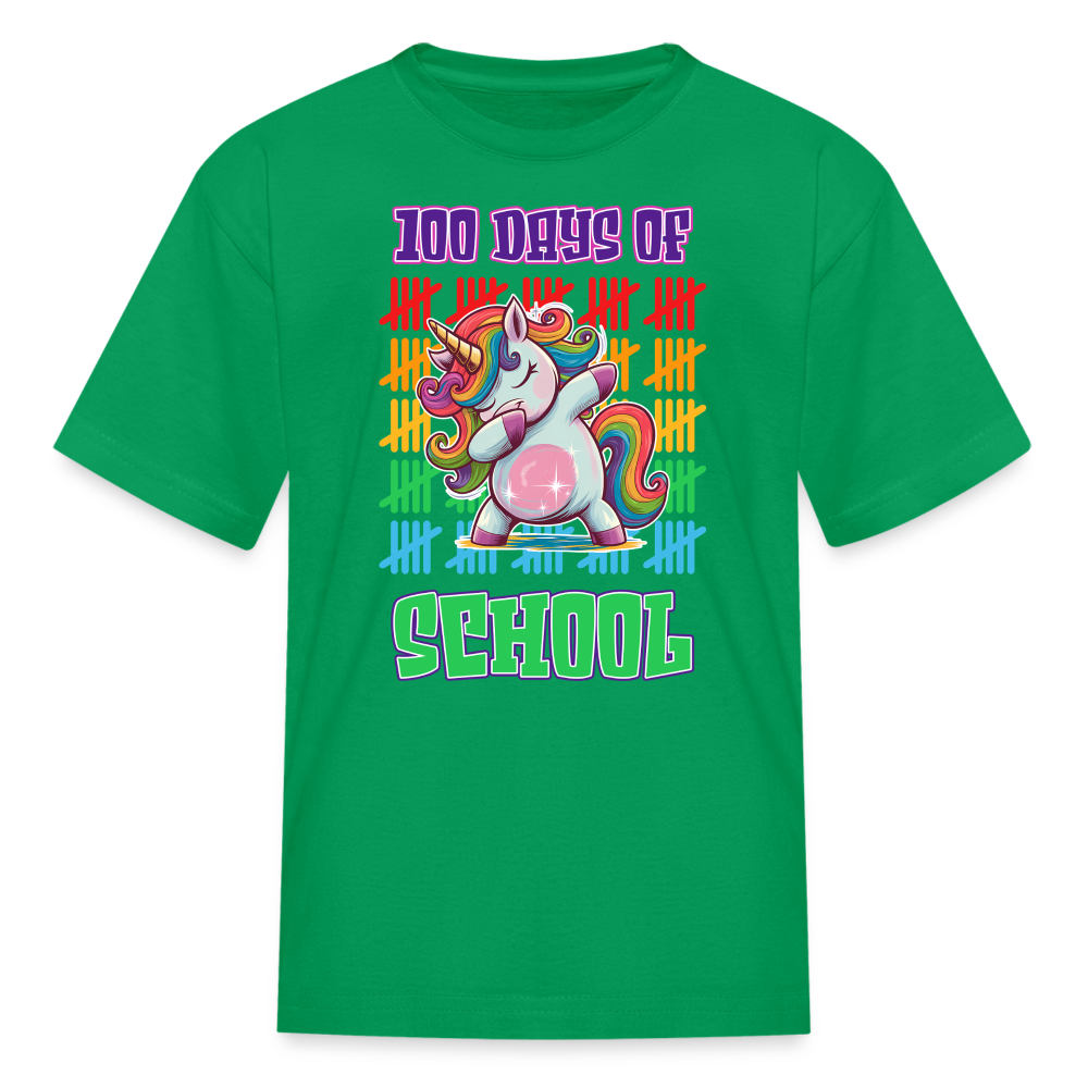 100 Days Of School Unicorn Kids T-Shirt - kelly green