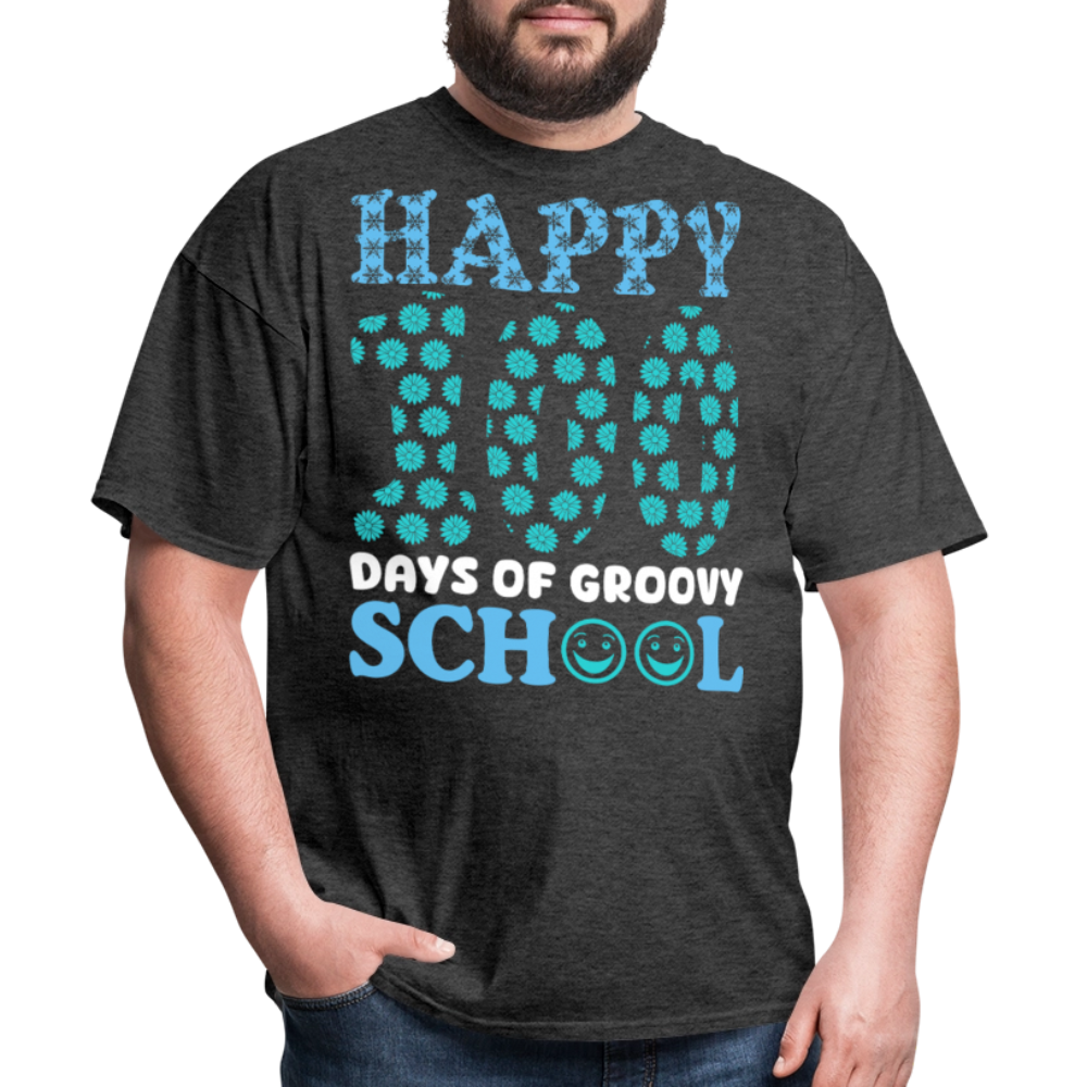 Groovy 100th-day School Celebration Tee Teacher Appreciation Gift T-shirt - heather black