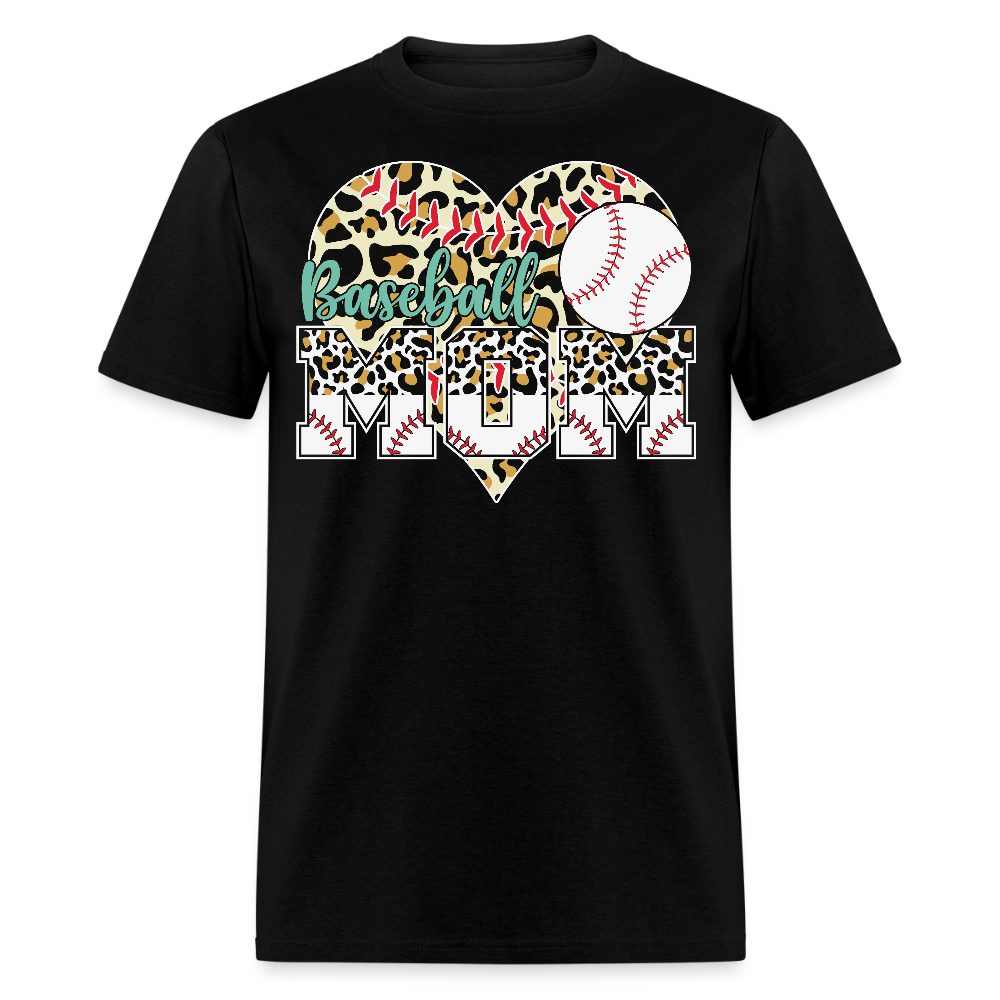 Funny Baseball Mom Leopard Print T-shirt - black