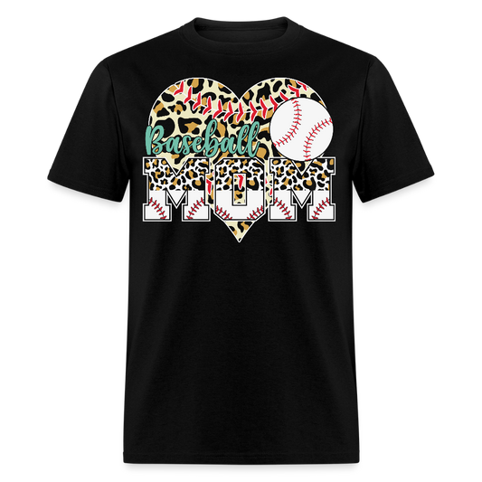 Funny Baseball Mom Leopard Print T-shirt - black