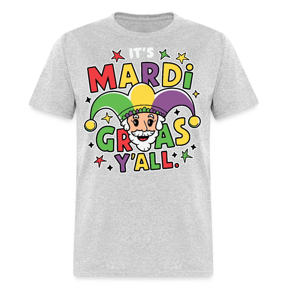 Funny Mardi Gras Party Shirt With Jester Festive Mardi Gras Y’all T-shirt - heather gray