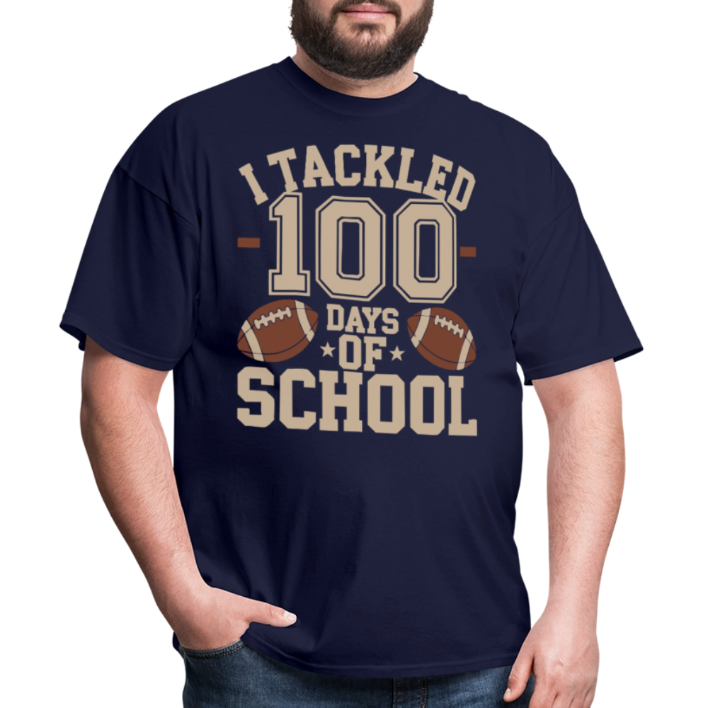 100 Days Of School Tee For Teachers Funny Football Themed School T-shirt - navy