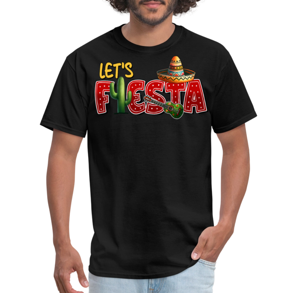 Funny Fiesta Party Graphic Tee Let's Fiesta Mexican Theme T-shirt - black