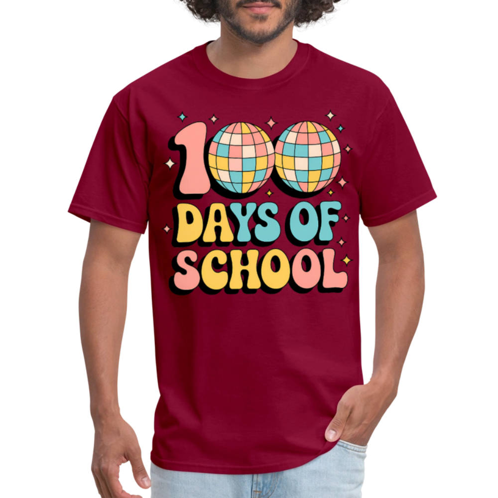 100 Days Of School Tee  For Teachers Funny Disco Theme T-shirt - burgundy