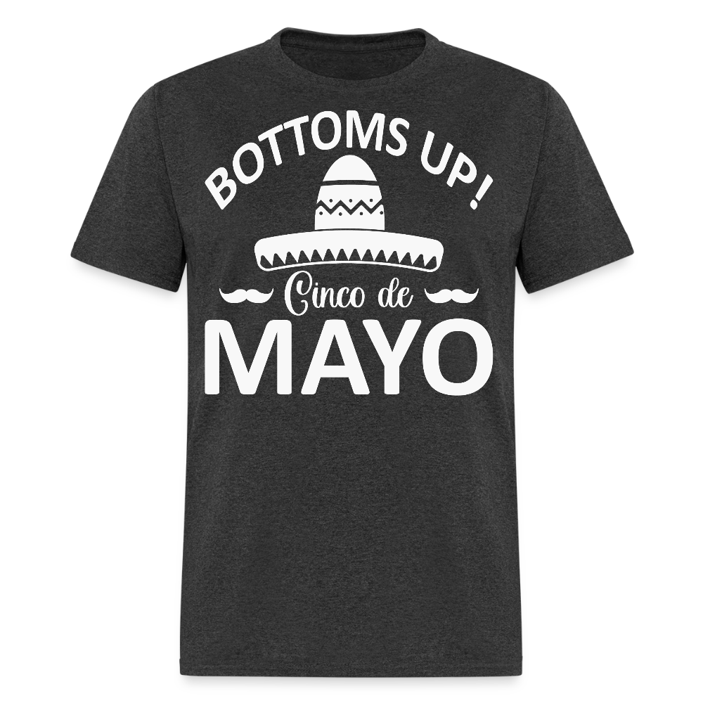 Bottoms Up Cinco de Mayo Tee Funny Mexican Drinking T-shirt - heather black