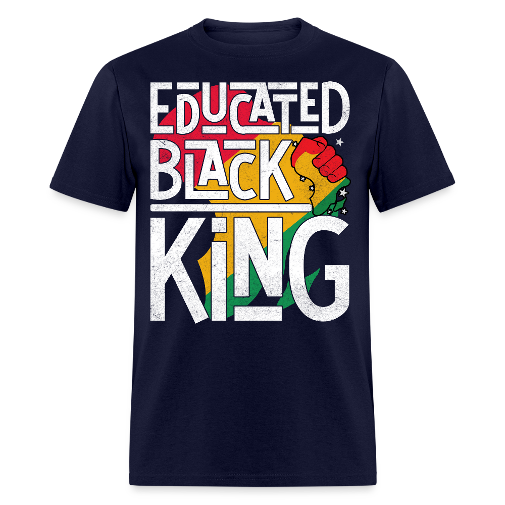 Educated Black King Raised Fist Black Pride T-shirt - navy