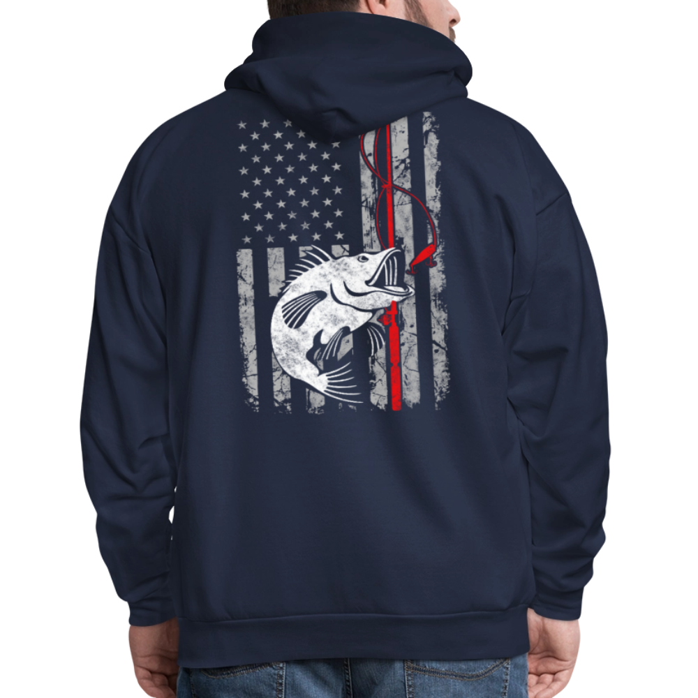 Distressed American Flag Bass Fishing Hoodie - navy