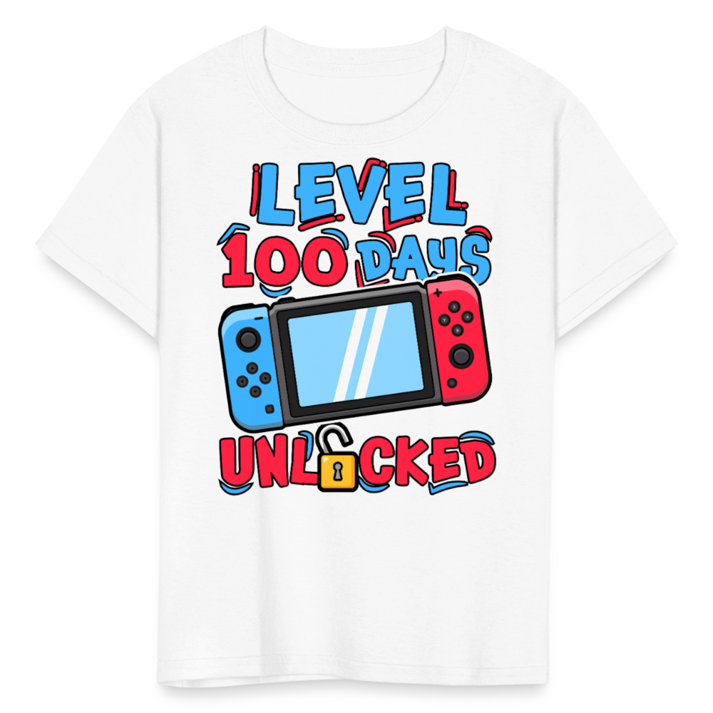 100 Days Unlocked Video Game Tee Gaming Milestone Kids T-shirt - white