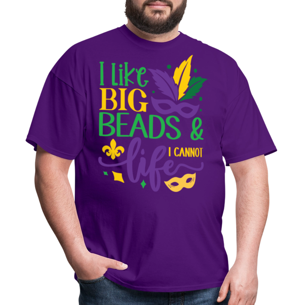 Big Beads and Life Mardi Gras Tee Funny Mardi Gras Bead T-shirt - purple