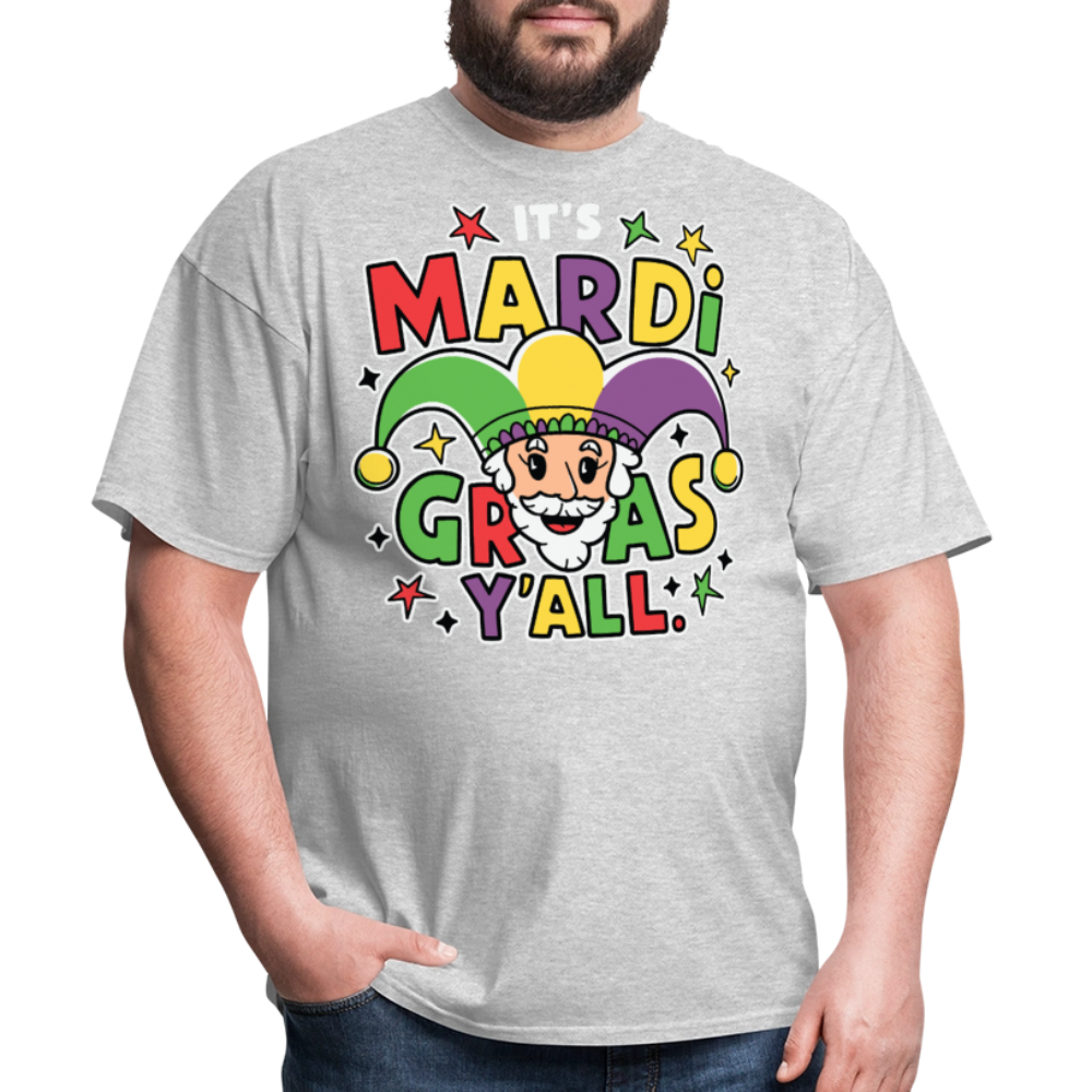 Funny Mardi Gras Party Shirt With Jester Festive Mardi Gras Y’all T-shirt - heather gray